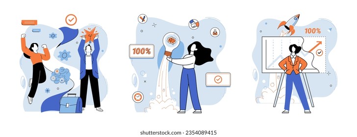 Successful project launch. Vector illustration. A project launch, maiden voyage into unknown A successful business, testament to resilience and innovation Project launch startup, thrilling start