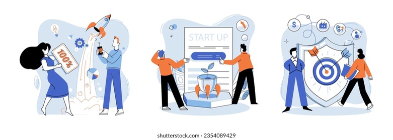 Successful project launch. Vector illustration. Project launch management, captain steering ship towards successful project completion A project launch, starting whistle in race towards success