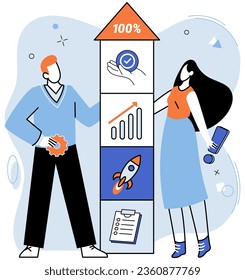Successful project launch. Vector illustration. Project launch startup, dawn of new venture in entrepreneurial world A development project idea, spark that clight up torch of innovation Project launch