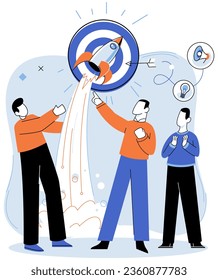 Successful project launch. Vector illustration. Project launch startup, brave dive into seof possibilities A development project idea, foundation stone of potential breakthrough Project launch