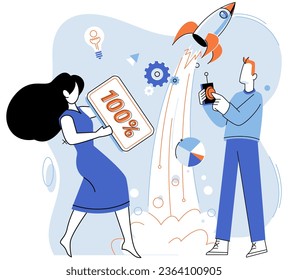 Successful project launch. Vector illustration. A project launch, birth of fresh endeavor A successful business, beacon of hard work and tenacity Project launch startup, genesis of promising venture