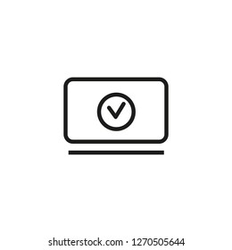 Successful purchase line icon. Computer screen, mark sign, payment. Shopping concept. Vector illustration can be used for topics like internet, online, shopping