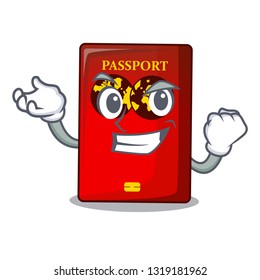 Successful red passport in the cartoon bag