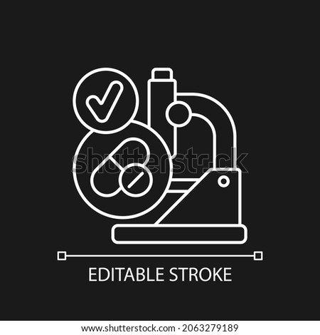 Successful research white linear icon for dark theme. Effective clinical trials. Medical biotech. Thin line customizable illustration. Isolated vector contour symbol for night mode. Editable stroke