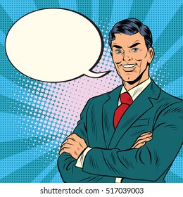 successful retro businessman, comic bubble, pop art retro vector illustration