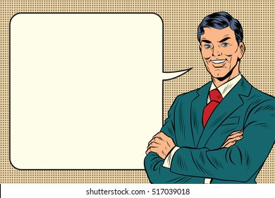 successful retro businessman, comic bubble, pop art retro vector illustration