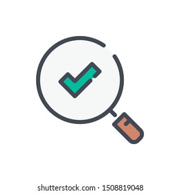 Successful search color line icon. Magnifier with check mark vector outline colorful sign.