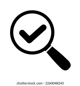 Successful search icon. Magnifying glass with check mark symbol in flat. Magnifier symbol on white. Simple abstract magnifier icon in black. Vector illustration for graphic design, Web, UI, mobile app