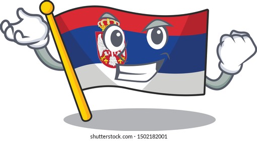 Successful serbia flag flown on cartoon pole