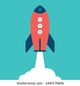Successful startup business concept. Vector illustration with rocket launch 