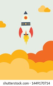 Successful startup business concept. Vector illustration with rocket launch 