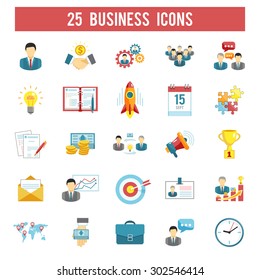 Successful startup business profitable principles for managers in 25 flat  pictograms symbols collection abstract isolated vector illustration