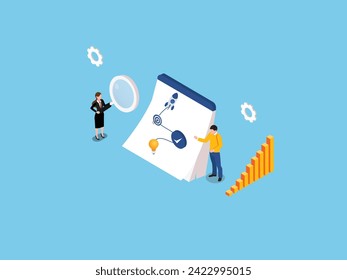 Successful start-up development from idea to launch 3d isometric vector illustration