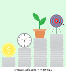 Successful startup flat. Startup business, step by step, ladder of success. Vector illustration