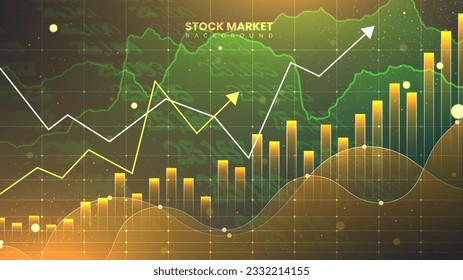 Información estadística del mercado de valores exitosa y tendencias con flechas hacia arriba. Futurista tabla de operaciones financieras. Antecedentes de crecimiento de la información económica