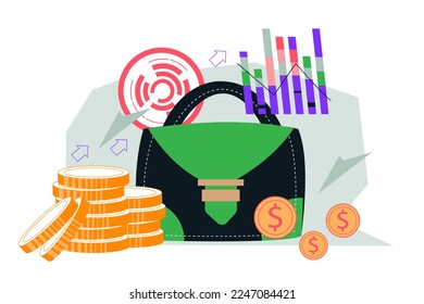 Successful stock portfolio, flat vector illustration isolated on white background. Banner for trading online, buy and sell cryptocurrency, stocks and bonds.