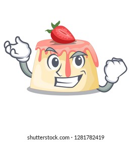 Successful Strawberry pudding on wooden cartoon table