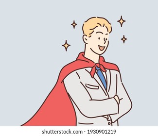 Successful Super man. Hand drawn style vector design illustrations.