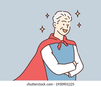 Successful Super oldman. Hand drawn style vector design illustrations.