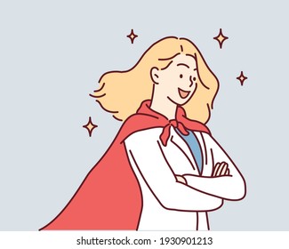 Successful Super woman. Hand drawn style vector design illustrations.