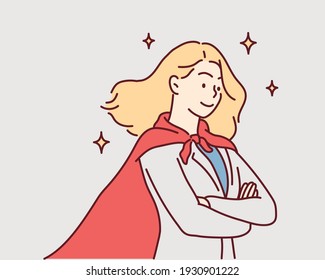 Successful Super woman. Hand drawn style vector design illustrations.