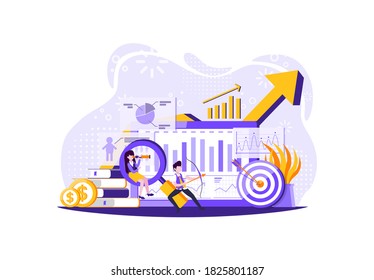 Successful team collaboration and business activities to reach their goals set vector. Vector illustration