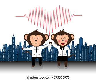 Successful team of doctor monkey giveing high five and laughing on office backgroung