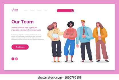 Successful team flat business concept vector illustration. Teamwork landing page template. Business team, group of people women and men, friends or work colleagues. Company of people in formal clothes