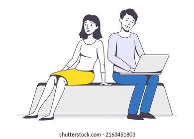Successful Team with Man and Woman Office Employee Working Together Vector Illustration