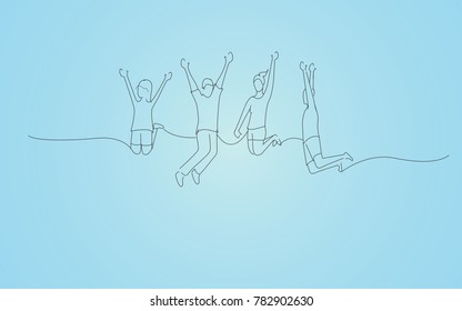 Successful team members jumping isolated on blue background.For web site, ad, marketing and poster.Useful for app, travel agency and magazine. Creative business concept,art vector illustration
