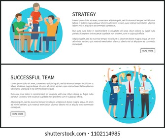 Successful team, strategy web pages collection of business people achievements and celebration with confetti prize certificate vector illustration