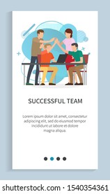 Successful team vector, man and woman working in park, teamwork bringing success and achievements, programer with laptop, computer coder. Website or app slider template, landing page flat style