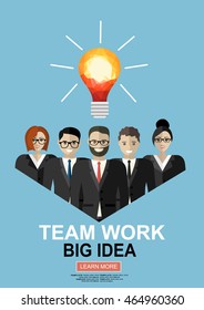 Successful teamwork. Businesspeople, man and woman, standing together in teamwork. Flat illustration concepts for web banners, web sites, printed materials, infographics. 