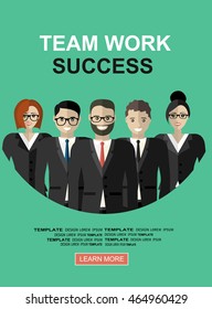 Successful teamwork. Businesspeople, man and woman, standing together in teamwork. Flat illustration concepts for web banners, web sites, printed materials, infographics. 