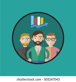 Successful teamwork, colleagues at business vector illustration.