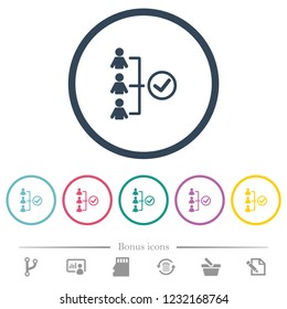 Successful teamwork flat color icons in round outlines. 6 bonus icons included.