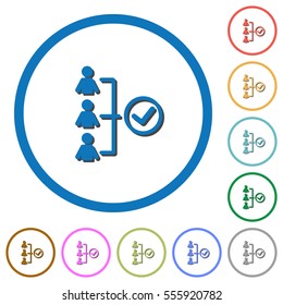 Successful teamwork flat color vector icons with shadows in round outlines on white background