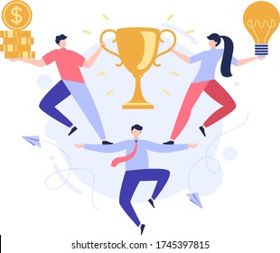 Ilustración de metáfora de trabajo en equipo con éxito. Concepto de negocio de caracteres planos. Vector Eps10.