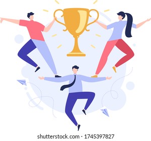 Successful teamwork metaphor illustration. Flat characters business concept. Eps10 vector.