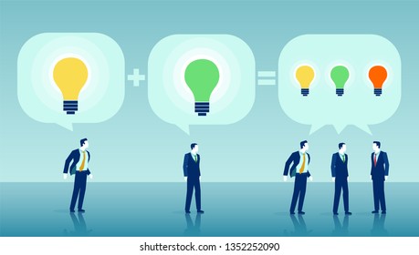 Successful teamwork one plus one equals three concept. Vector of businessmen brainstorming ideas 