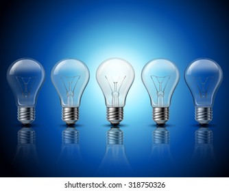 Successful thinking and getting bright ideas metaphorical gradually burning light bulbs row  background banner realistic vector illustration