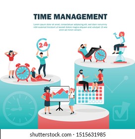 Successful time management concept flat composition with setting time limits break between tasks planning ahead vector illustration 