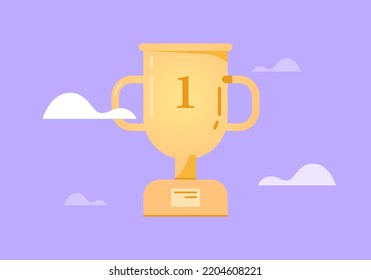 Successful with trophy, standing out from the crowd, winner champion, award, leadership and victory concept flat vector illustration.