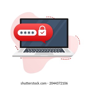 Successful web browser Login page on Laptop Screen with password form. Vector illustration.