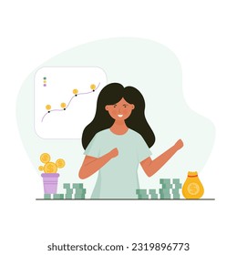 Successful women has a lot of money illustration. Business and economic concept money illustration.