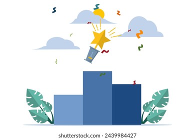 Successful work achievement or team victory, work achievement and success, award, winner or leadership, career success or champion celebration, business teamwork, profit growth, vector illustration.