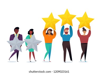 Successful work. Best estimate of performance, the score of five points. people leave feedback and comments. Highest score. Business concept vector illustration.