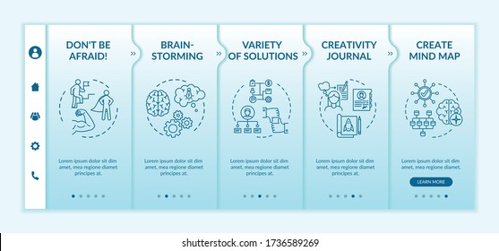Successful work mindset onboarding vector template. Brainstorming for project. Variety of solutions. Responsive mobile website with icons. Webpage walkthrough step screens. RGB color concept