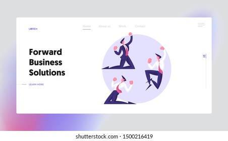 Successful Worker Rejoice Website Landing Page. Winner Business Man Celebrating Victory or Successful Deal Cry Yeah. Happy Manager Gesturing on Knees Web Page Banner. Cartoon Flat Vector Illustration