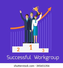 Successful workgroup people design. Teamwork and team, group work, leadership and project management, business people, success businessman, professional manager, partner businesspeople illustration